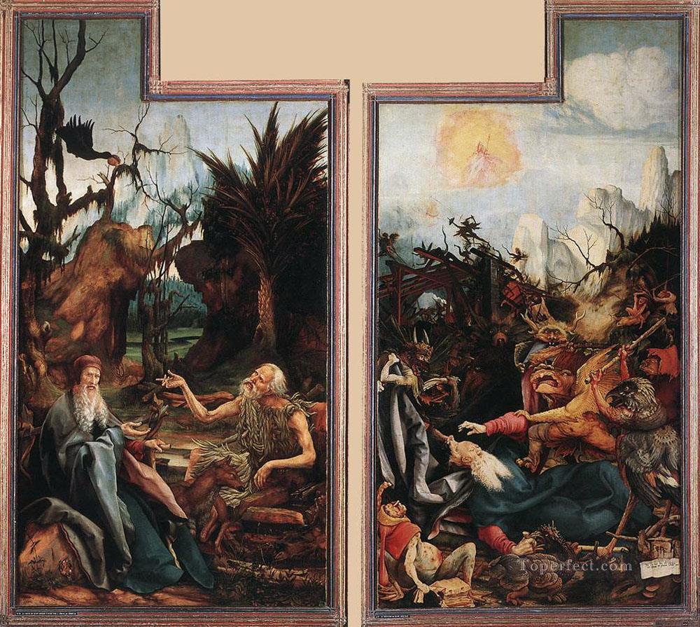 Visit of St Antony to St Paul and Temptation of St Antony Renaissance Matthias Grunewald Oil Paintings